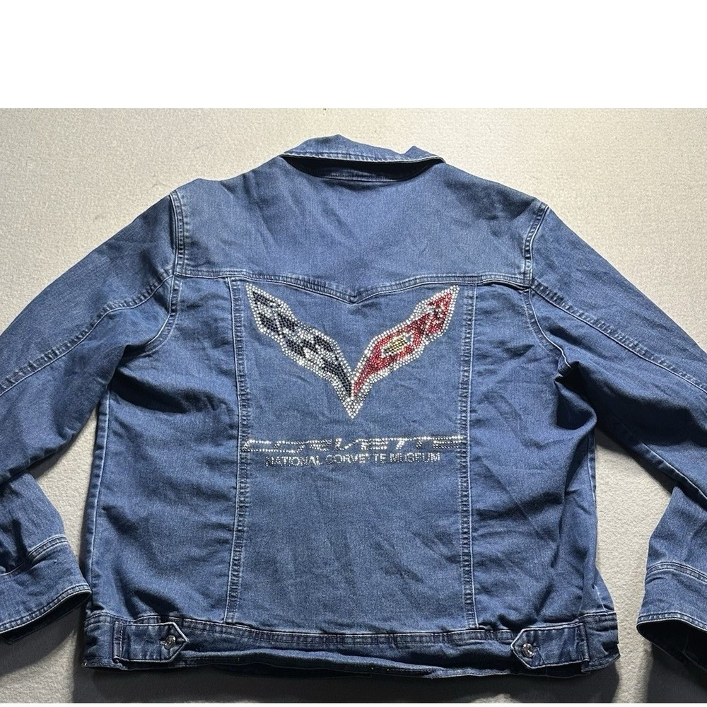 Corvette Jeweled Denim Jacket embroidered jeweled logo on the back.